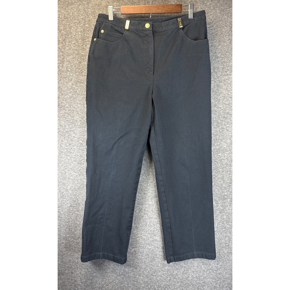 VTG St. John Sport Pants Women 12 Navy Upscale Gold Hardware Straight Fade Line